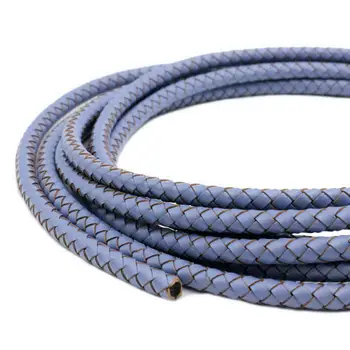 

1 Yard 6mm Diameter Round Jean Blue Woven Braided Leather Bolo Cord, Jewelry Making Leather Craft BP6M228