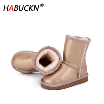 

HABUCKN 2020 fashion Australia children's Genuine Cowhide Leather Snow Boots Fur Snow Boots Warm Winter kids Boots black cute