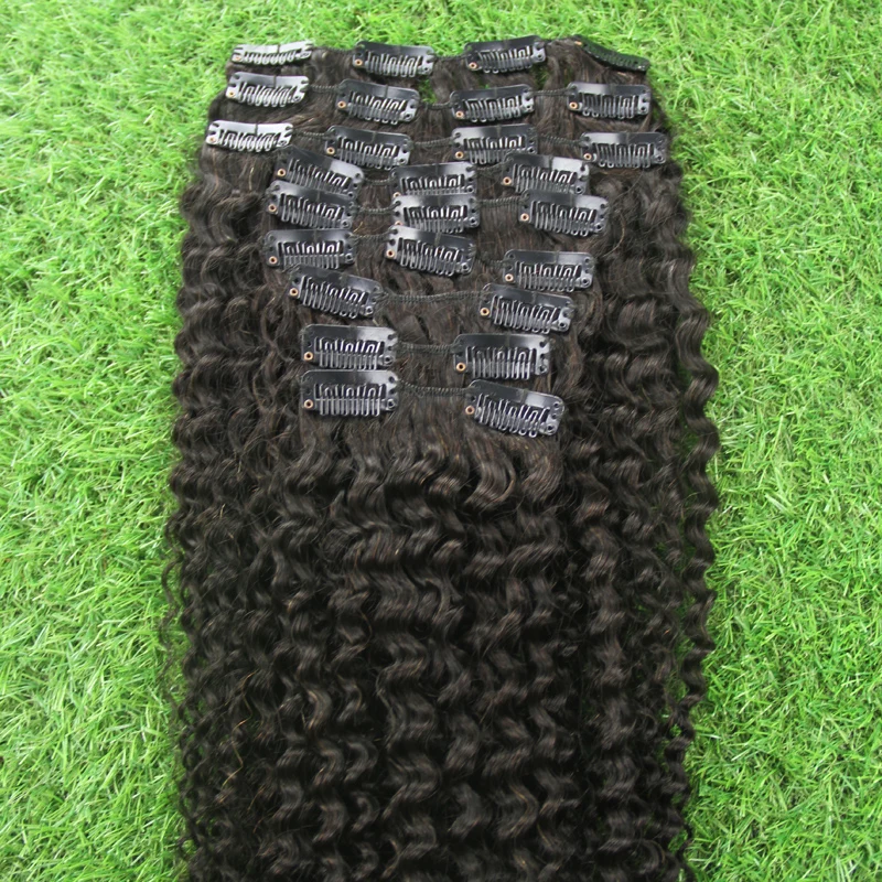 Mongolian Kinky Curly Clip In Human Hair Extensions #4 Middle Brwon 9 Pieces/Set Clip-ins Remy Curly Hair Full Head Sets 120G