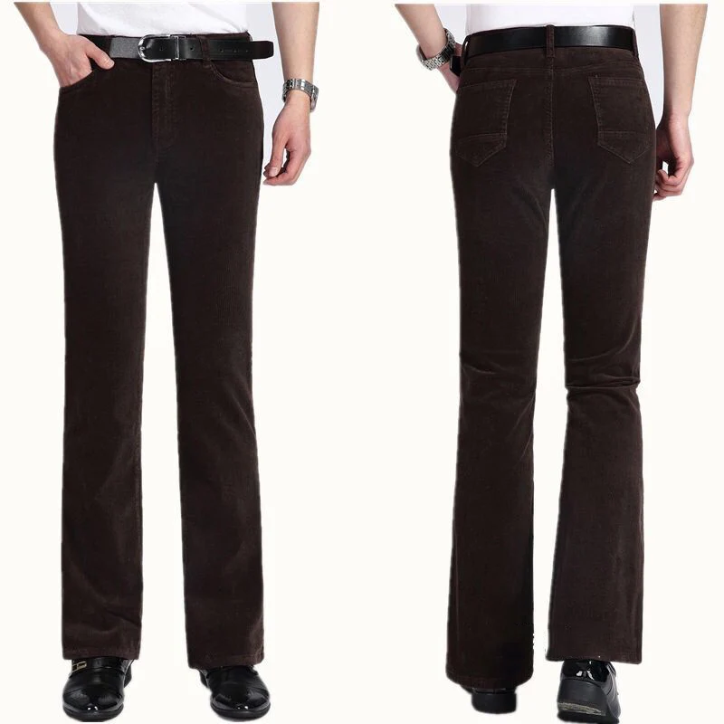 Цвет: фиолетовый черный хаки коричневый осень и зима толстые мужские повседневные брюки флисовые брюки мужские свободные вельветовые расклешенные брюки - Цвет: Coffee