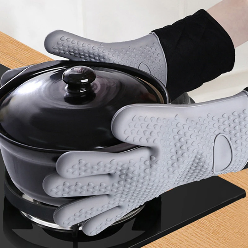 Silicone Microwave Gloves BBQ Gloves Baking Hot Pot Tray Dish Bowl Holder Oven Mitts Heat Resistant Kitchen Baking Cooking Tool