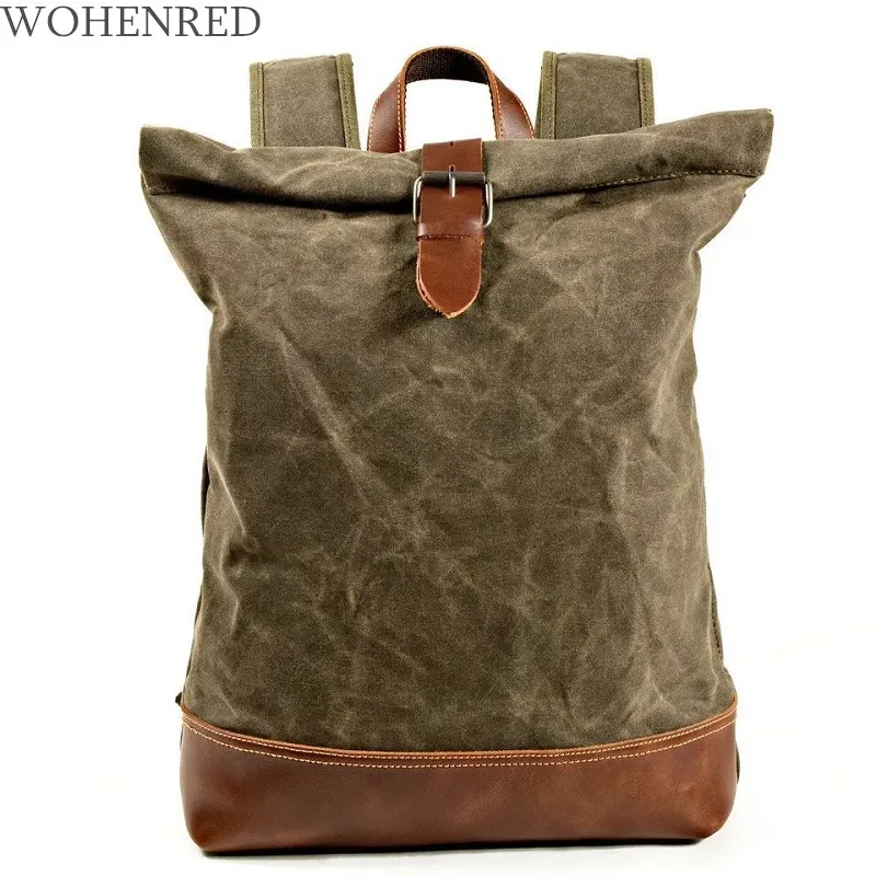 Men's Backpacks Waxed Canvas School Daypacks Waterproof Travel Bag Vintage Crimping Anti-theft Design Laptop Backpack Rucksacks