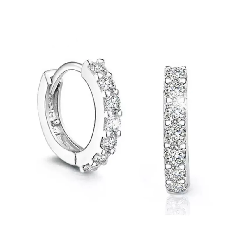 

925 Sterling Silver Earrings Sparkling Single Row Zircon Stud Earrings For Women brincos oorbellen pendientes S-E14