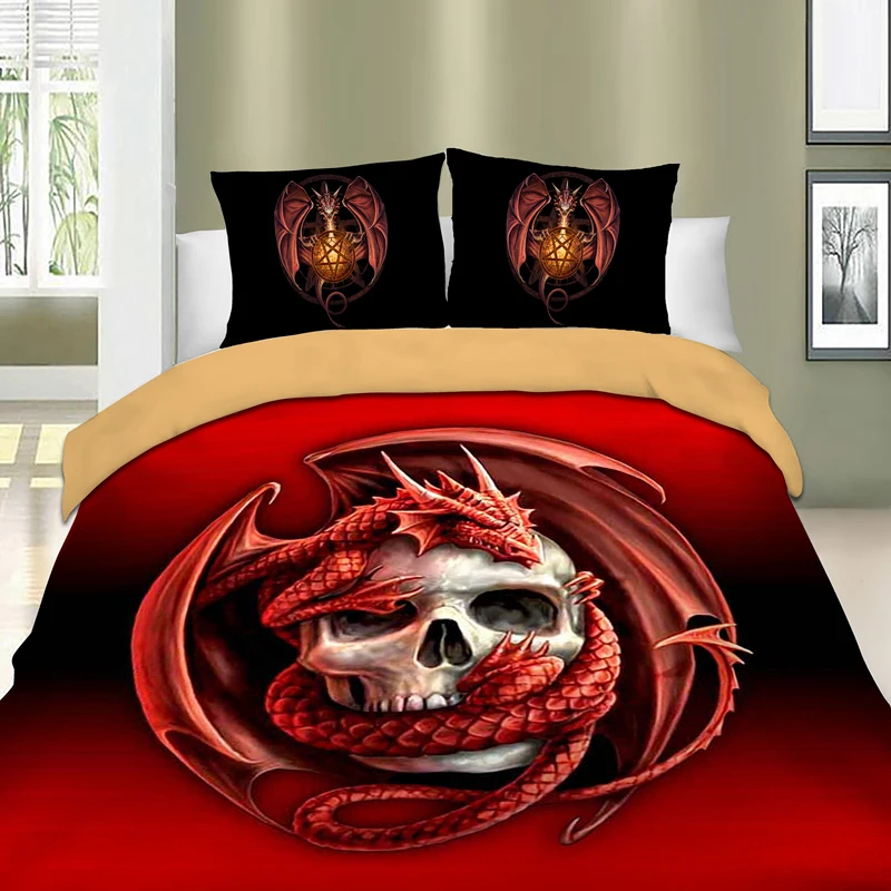 

3D Skull+Dinosaur Duvet Cover Red Flower Pterosaur Bedding Set Queen King size Dangerous Monster Bedlinen Home textiles