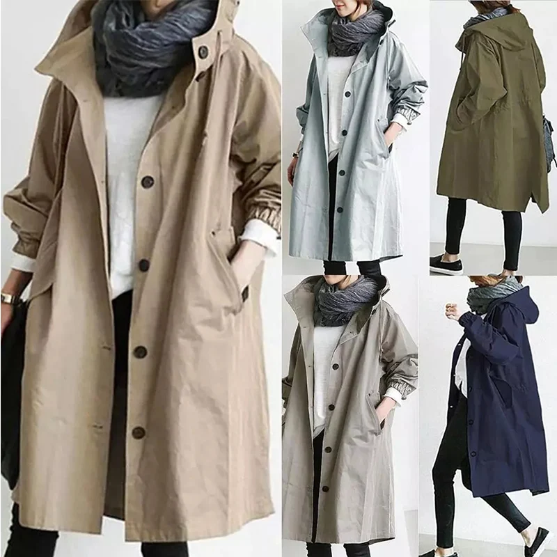 Gabardina larga con capucha y2k traf para mujer, abrigo con bolsillos, Color sólido, para primavera y otoño, 2021ins