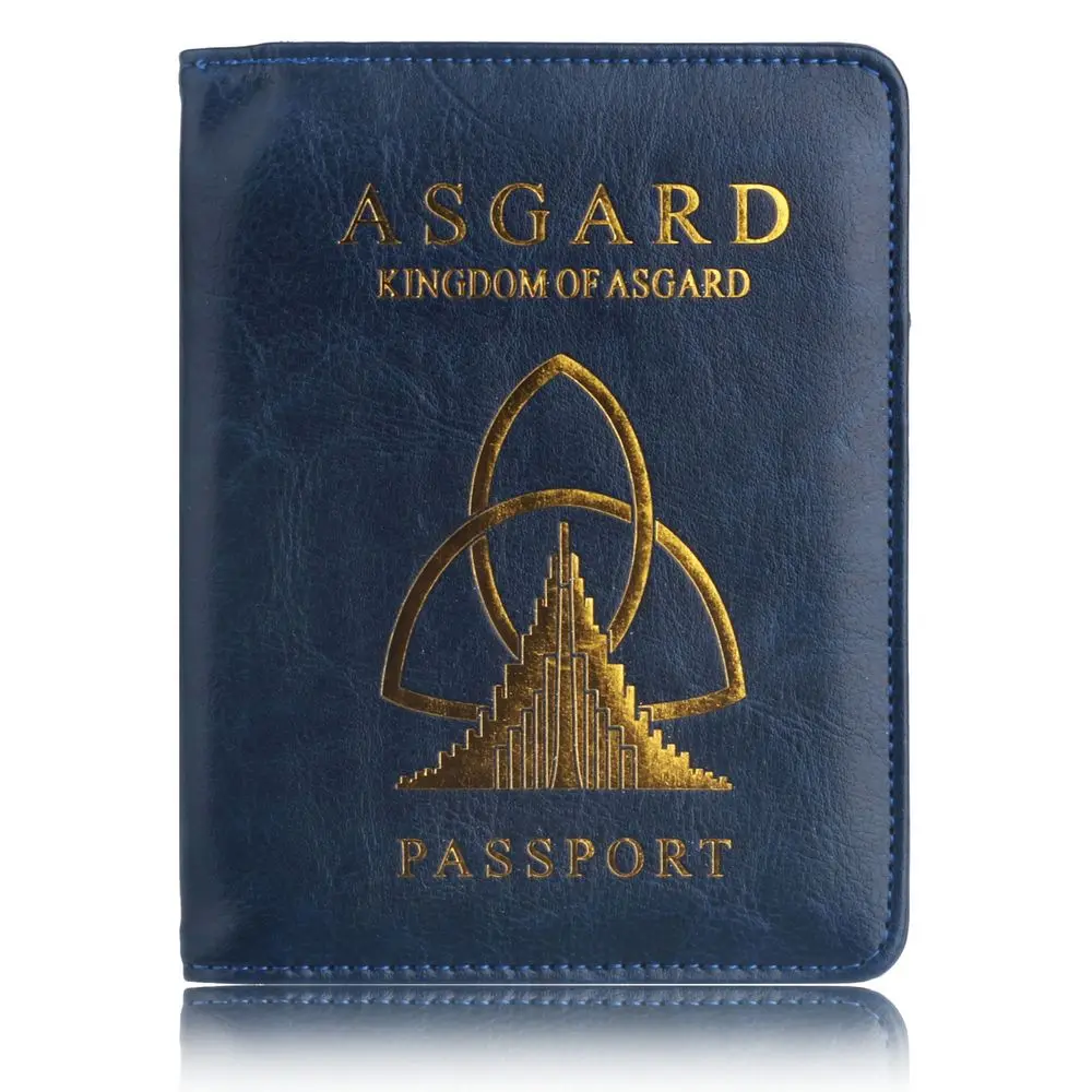TRASSORY RFID Блокировка ASGARD чехол держатель для паспорта Marvel's The Avengers Кожаная Обложка для паспорта для мужчин и женщин - Цвет: Dark Blue