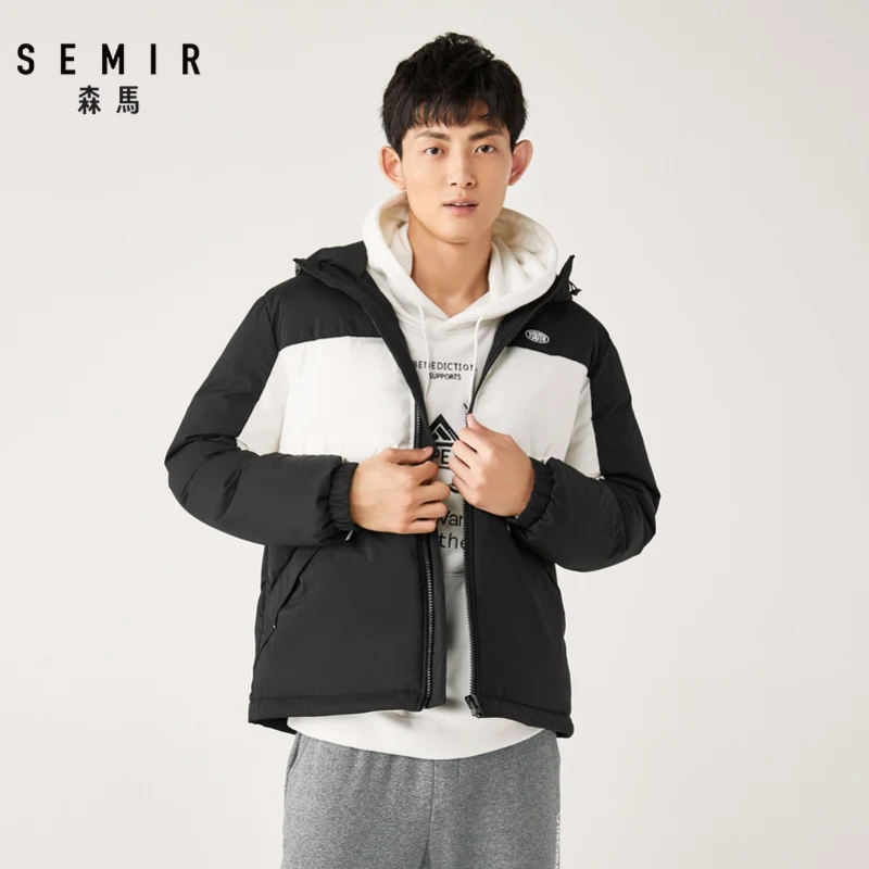 SEMIR пуховик мужской Зимний короткий толстый с капюшоном контрастный цвет одежда куртка цветное пальто с принтом