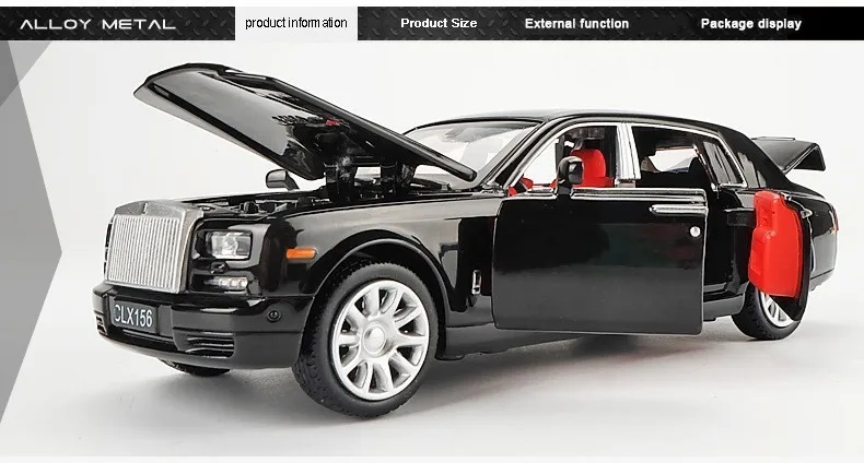 1/36 Rolls Royce Phantom литая под давлением модель автомобиля игрушка металлический автомобиль Игрушечная модель автомобиля черная удлиненная коллекция лимузина 6 дверей