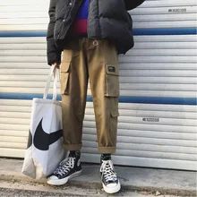 Толстые мужские комбинезоны; модные однотонные повседневные Комбинезоны с несколькими карманами; брюки; Мужская Уличная одежда в стиле хип-хоп; свободные прямые брюки