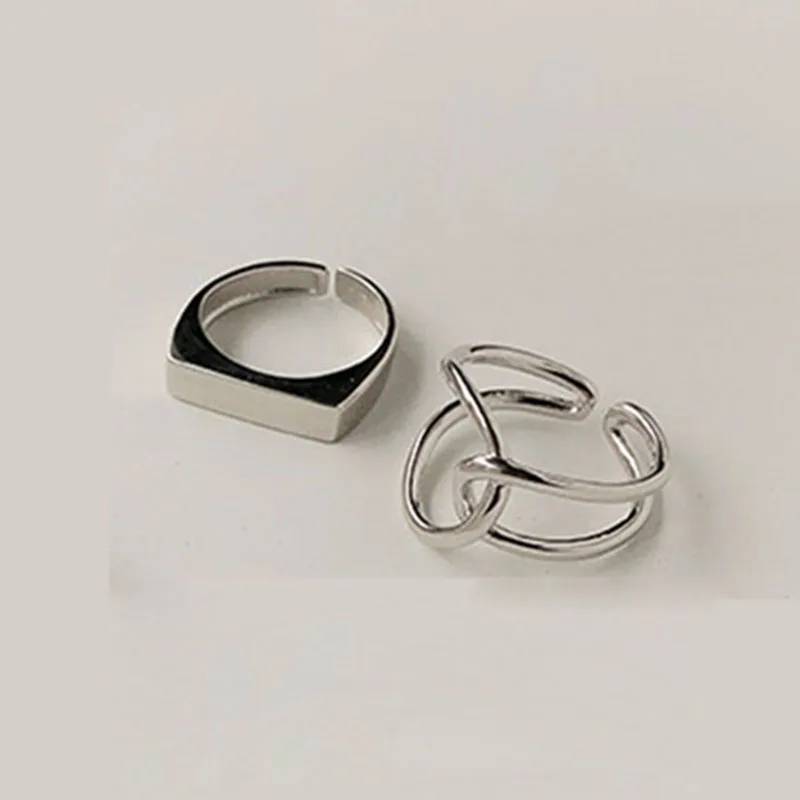 XIYANIKE 925 Sterling Silver Open Rings Creative Simple Geometric Handmade Ring Engagement Jewelry Gifts for Women Couple - Image 2