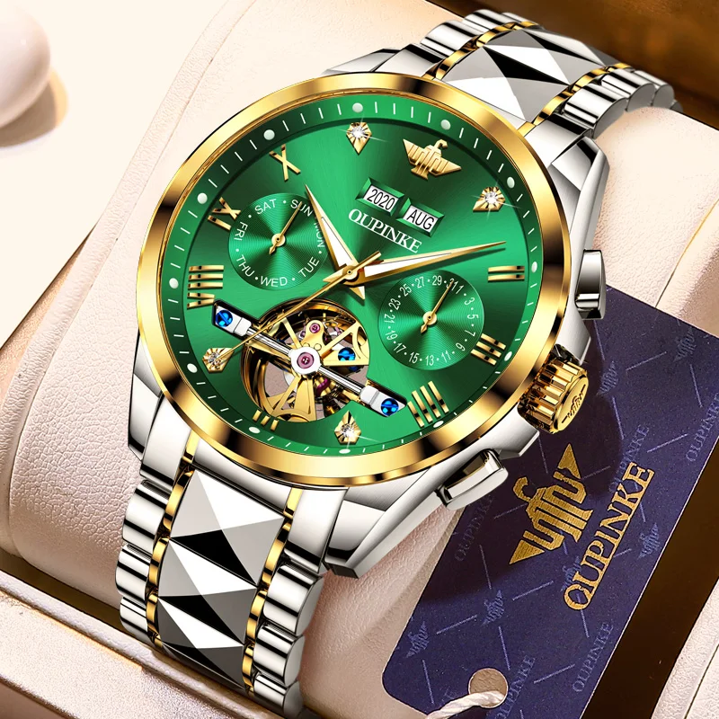 

OUPINKE Luxury Men's Watch Tungsten Steel Waterproof Business Watch