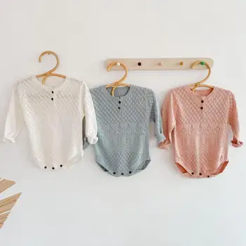 

Autumn Knit Baby Long Sleeve Bodysuit New Cotton Toddler Outfit Solid Color Infant Jumpsuit Baby Girl Boy Clothes