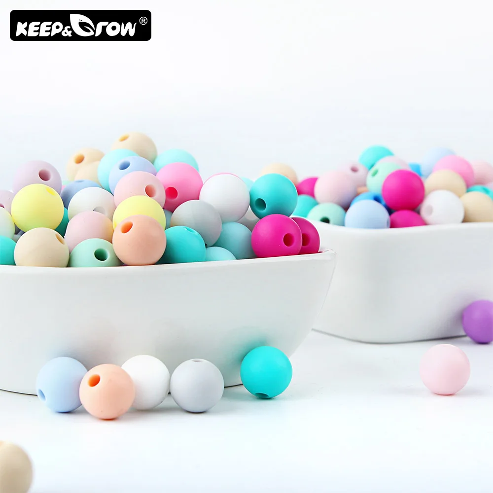 Keep& Grow, 1000 шт, силиконовые бусины, 9 мм, пищевое качество, Детские бусины для прорезывания зубов, сделай сам, браслет для кормления, жемчужный, силиконовый, маленький стержень, детский Прорезыватель