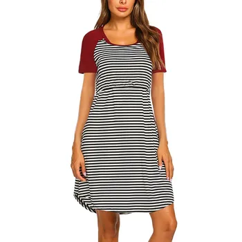 

Summer Women's Dress For Maternity Pregnancy Short Sleeve Striped Nursing Dresses Pregnant Breastfeeding Sleepwear Dress #LR3