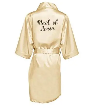 Bride Bridesmaid Robe with White Black Letters Mother Sister of The Bride Wedding Gift Bathrobe Kimono Satin Robes