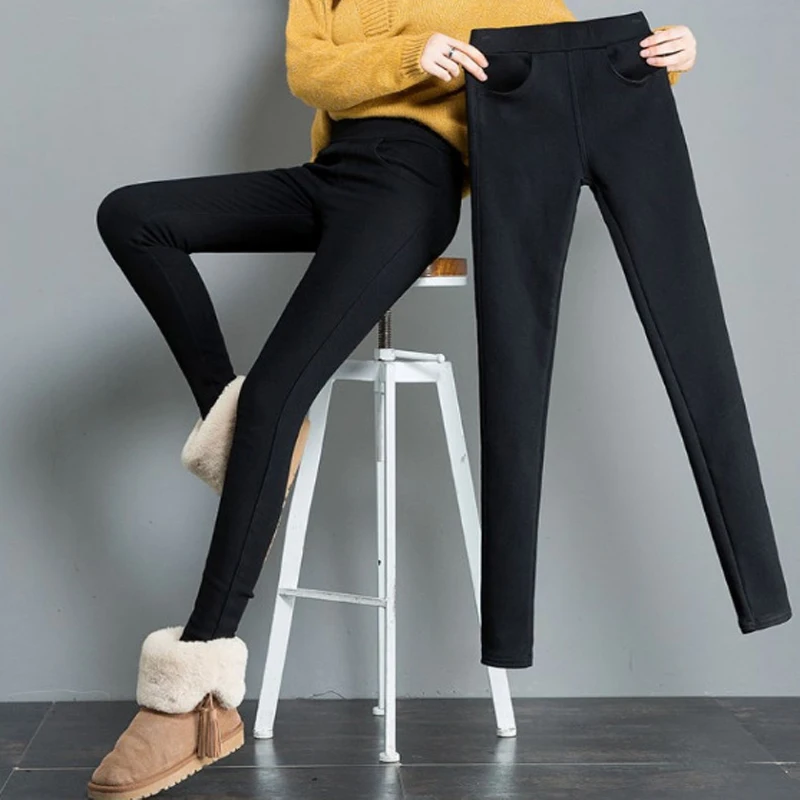 Плотные теплые штаны, зимние женские флисовые леггинсы, черные с высокой талией, ТЕРМО леггинсы, эластичные узкие брюки размера плюс 3XL