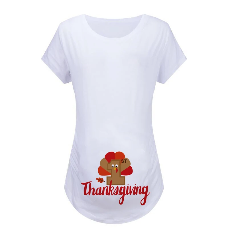 Забавная ко Дню благодарения Футболка для беременных с надписью «Thie Oven A Little Turkey In Thie Oven»; Футболка для беременных на День Благодарения - Цвет: P662-PSTWH-