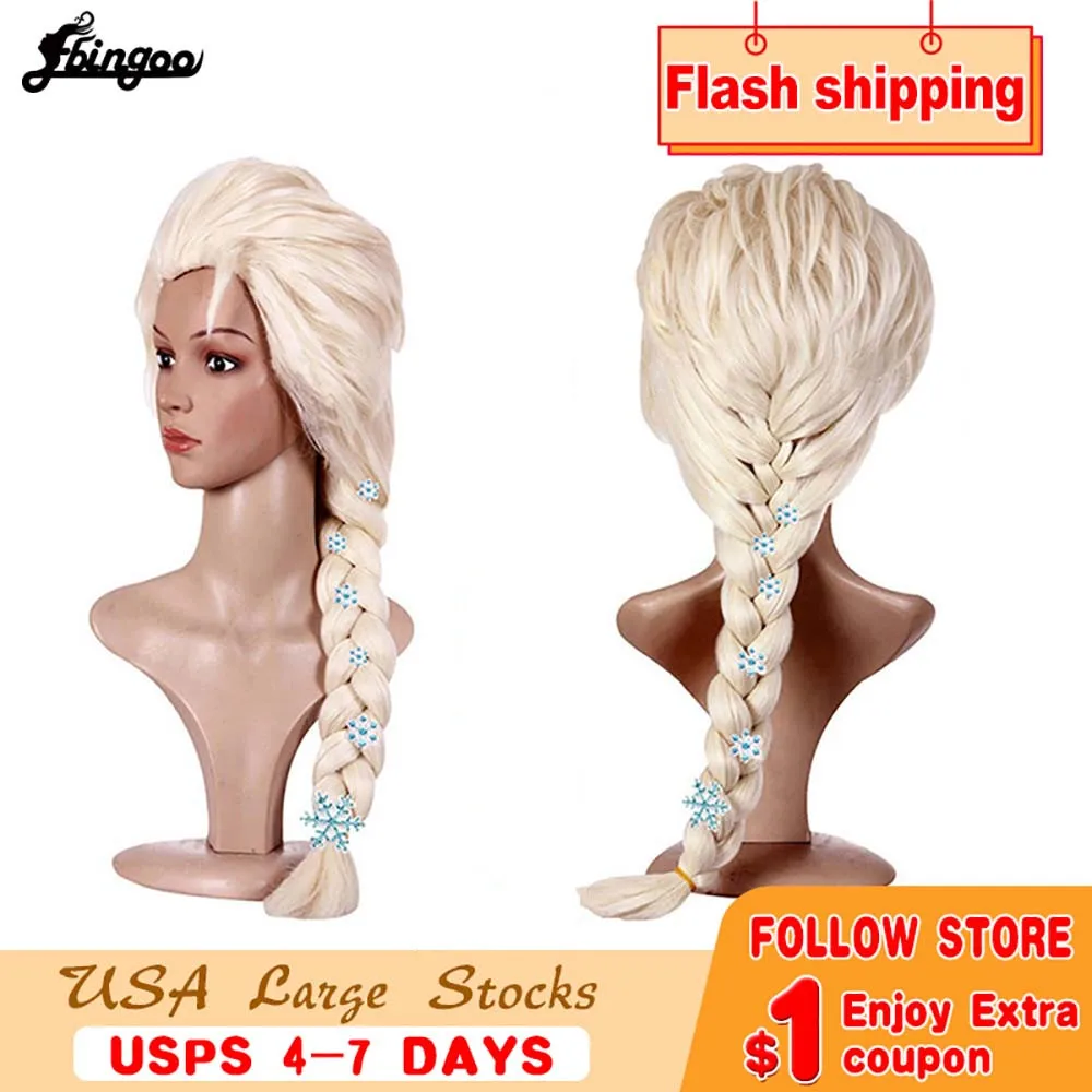 Cut Price Hair-Cap Braids Snowflake Platinum Blonde Cosplay Wigs Elsa Ebingoo Synthetic 6 for Adults aJjJ5QQx