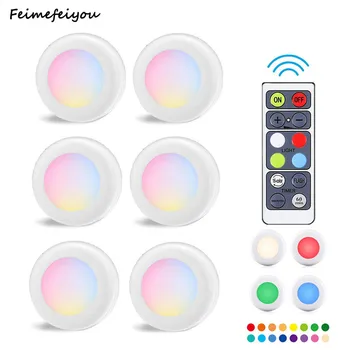 

16 Colors Wireless LED Puck Light with Remote Control LED Under Cabinet Lighting Closet Light Battery Powered Lights Stick