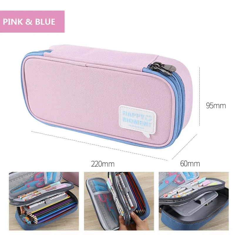 PINK BLUE Джинсовая ткань Карандаш Чехол большой Ёмкость мешок карандаша однотонные Цвет милые канцелярские ручки Органайзер Рождественский подарок пенал для ручек держатель школьная Су - Цвет: PINK BLUE