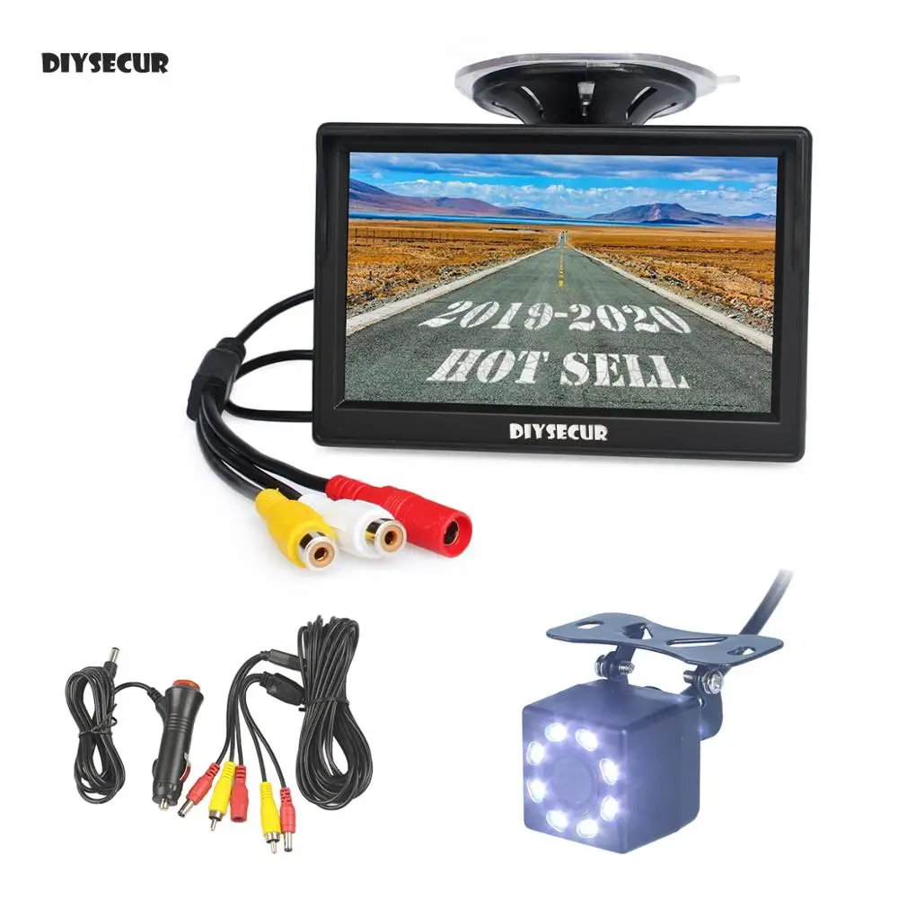 DIYSECUR, 5 дюймов, 800x480, HD автомобильный монитор, водонепроницаемый, задний, 8 x светодиодный, цветной, ночное видение, резервная камера заднего вида, автомобильная камера с монитором