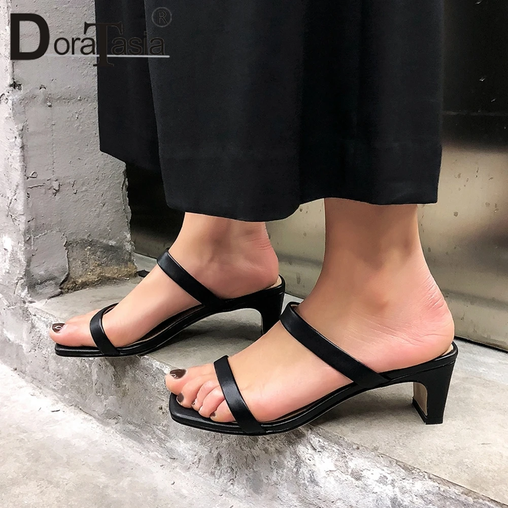 

DORATASIA Consise Female Summer Sandals High Heels Casual Leisure Pumps Women Open Toe Slip On Solid Shoes Woman