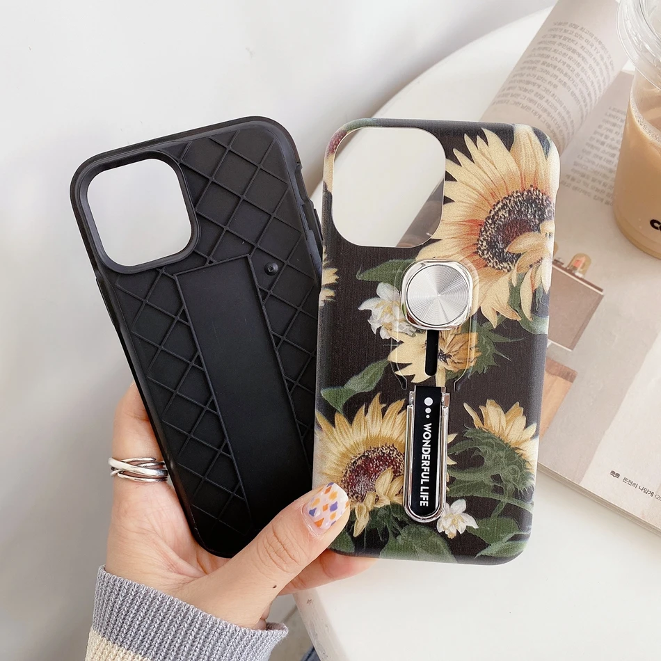 Axbety для iPhone 11 XR 8 X XS MAX 7 Plus 6 6s чехол Ins Flower Leaves гибкая петля подставка 2 в 1 Адсорбция