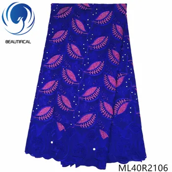 

BEAUTIFICAL Cotton african fabrics Top sale nigerian voile lace fabric with stones dry cotton lace for wedding 5yards ML40R21