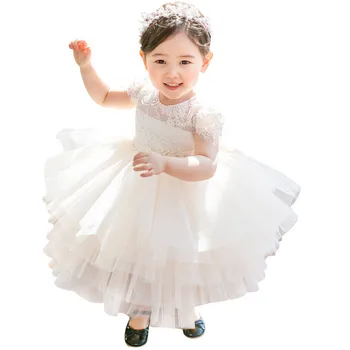 

White Baby Girl Chlid Dress Ball Gown Birthday Dress For Newborn Clothing Lace Bow Princess Dress Congratulations Party Dresses