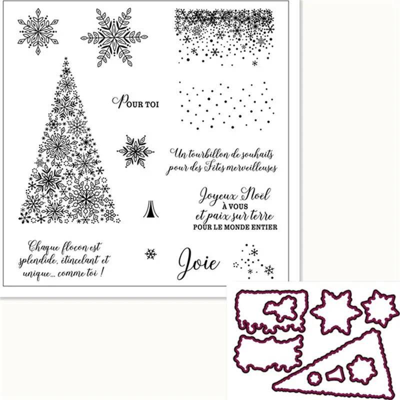 

French snow cartoon pattern Stamp And metal die Scrapbooking Alphabet Stamp Embossing Craft making Silicone Transparent Stamps