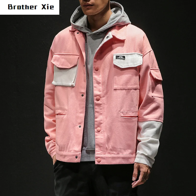 

Autumn New Jacket Men Slim Fashion Contrast Color Stitching Casual Tooling Jacket Street Hip-hop Bomber Jacket Large Size M-5XL