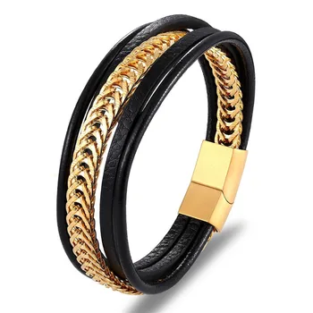 

Luxury Punk Stainless Steel Chain Combination Leather Bracelet Multi-layer Accessories Personality Men Bracelet Collection Gift