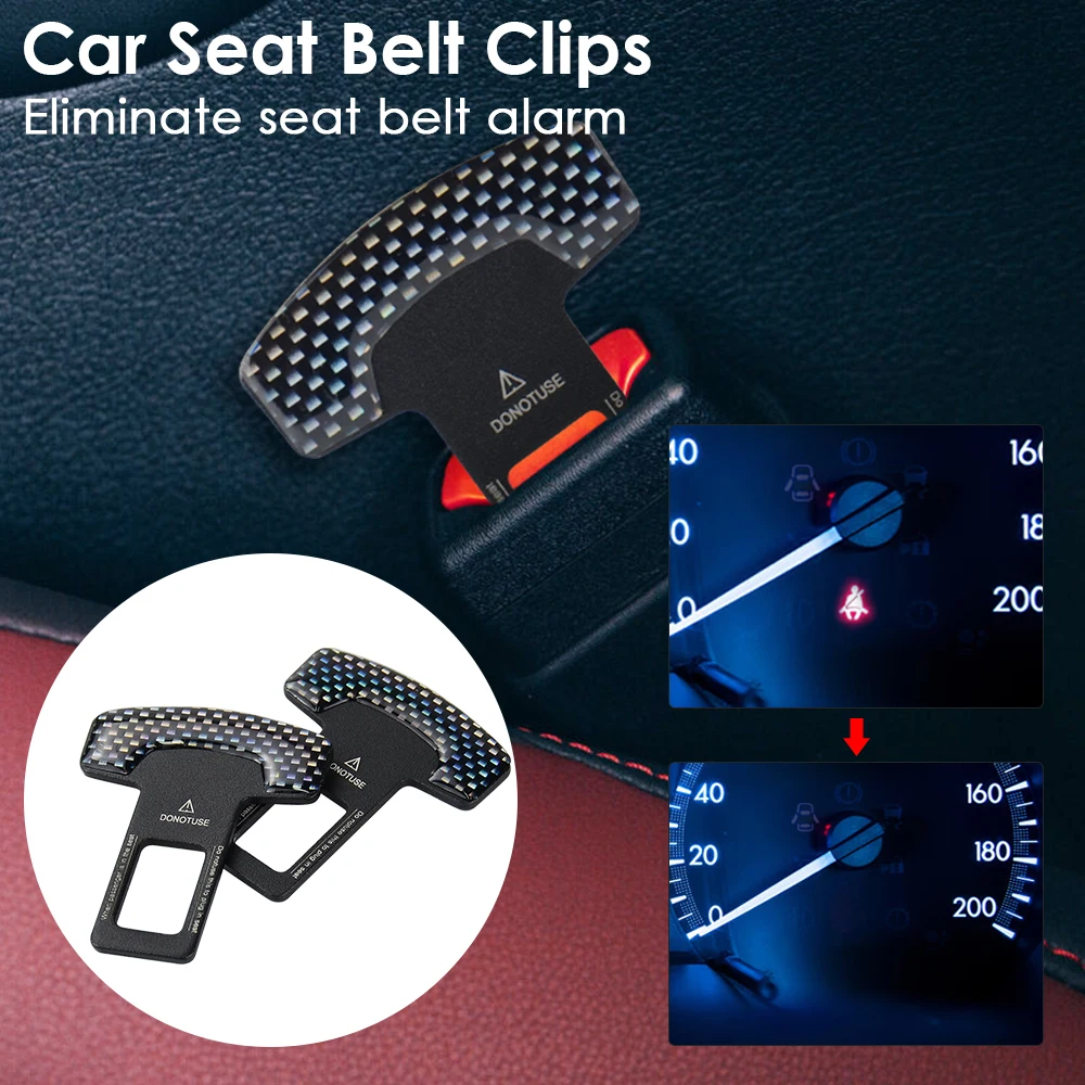 2 Pcs Safety Belt Buckles Real Carbon Fiber Car Seat Alarm Canceler Stopper Plug Thick Insert