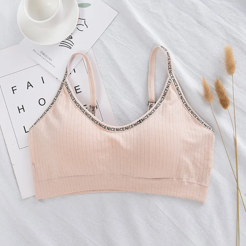 Nude Модные надписи, бретели отжимать Bralette для женщин трикотажные нитки дышащие трубчатые Топы съемный коврик Нижнее белье Майки - Цвет: Nude