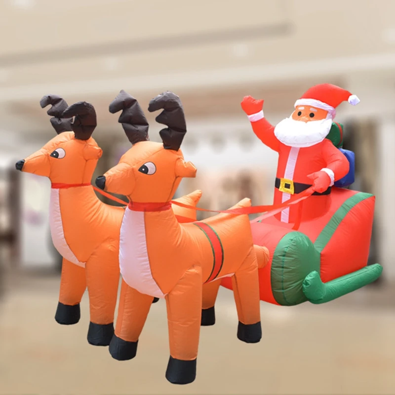 ABFU-EU Plug Christmas Inflatable Deer Cart Christmas Double Deer Cart Santa Claus Christmas Dress Up Decorations Welcome Props