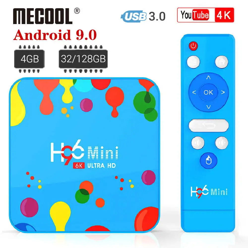 

MECOOL 4GB 128GB H96 Mini Android 9.0 TV Box Allwinner H6 Quad Core 6K H.265 Wifi HD Google Player Youtube Set top box 4GB32GB