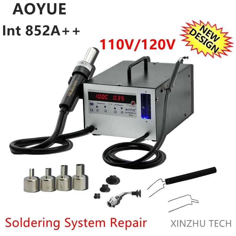 

Aoyue 852A++ ESD Microprocessor Controlled With Hot Air Gun 852A++ BGA Rework Digital Control 2 in 1 Preheater Soldering Station