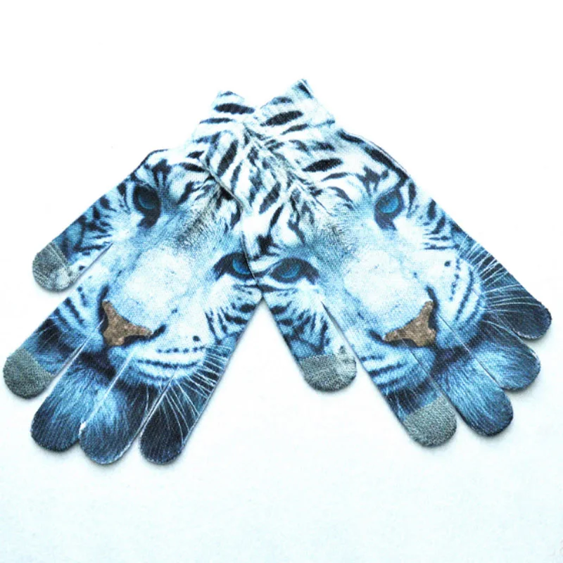 White Tiger Новинка 1 пара унисекс повседневные теплые 3D принты вязаные сенсорные перчатки мужские Сенсорный экран для женщин перчатки зимние цифровые картины Смешные перчатки - Цвет: White Tiger