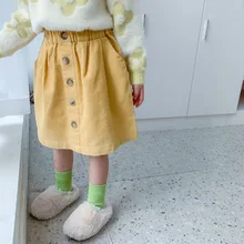 На осень для маленьких девочек однотонный вельветовый Повседневный юбки От 1 до 6 лет детская повседневная одежда, подходит ко всему, Милая юбка