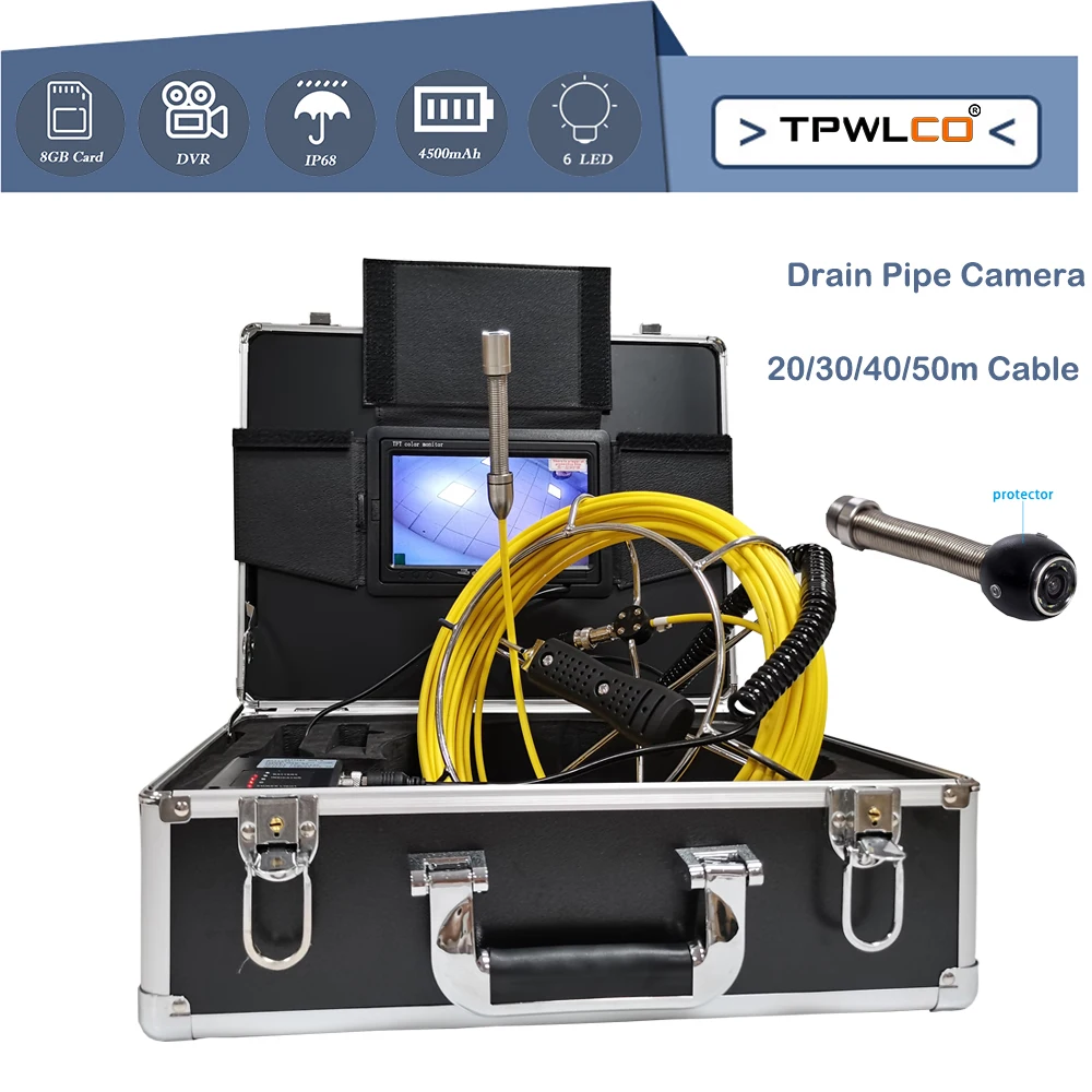 

7inch 17mm Pipe Video Camera Drain Sewer Pipeline Inspection Industrial Endoscope System Support DVR Function 20-50m Cable