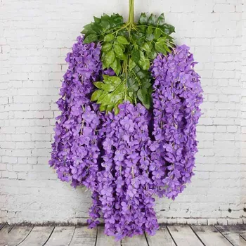 

110 cm Artificial Flowers Silk Wisteria Fake Garden Hanging Flower Plant Vine Home Wedding Party Event Decoration 12pcs