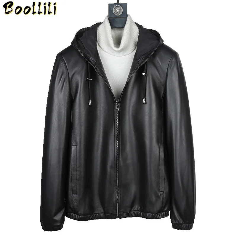 

Boollili Genuine Leather Jacket Men Hooded Real Sheepskin Coat Spring Plus Size Leather Jackets Veste Cuir Homme