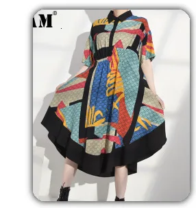 [EAM] Wide Leg Pants Striped Two Piece Suit New Round Neck Short Sleeve Black Loose Fit Women Fashion Spring Autumn 2020 JW5910