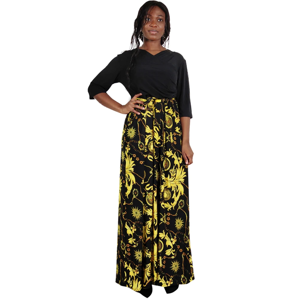 

V-neck Floral Print Women Dress Casual Sashes Autumn Beach African Clothes High Waist Holiday Party Maxi Dress