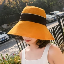 Новая Большая шляпа с полями, простая дикая шляпа от солнца, Женская однотонная хлопковая шляпа в рыбацком стиле