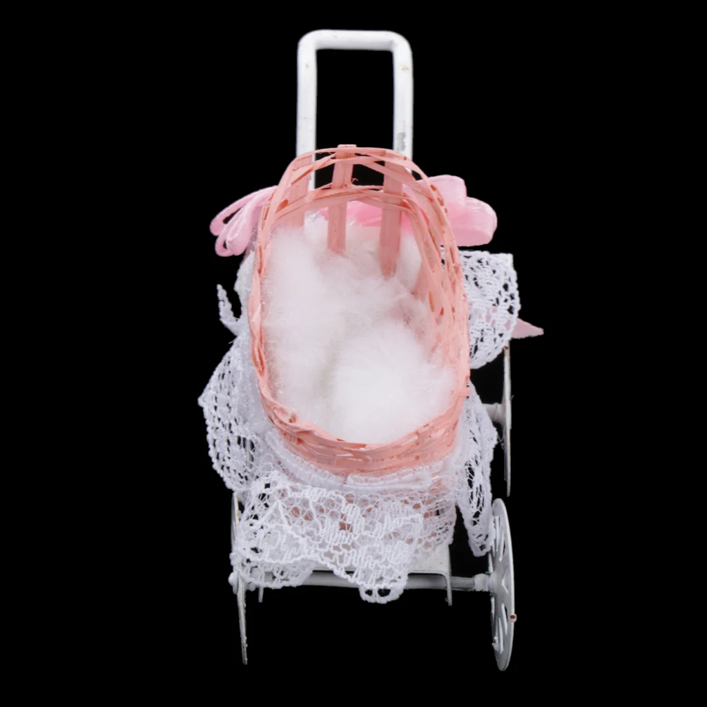 1:12 Dollhouse Miniature Baby Doll Cart Stroller With Lace Room Accessory