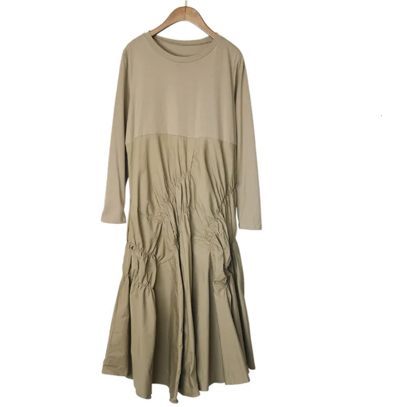 TVVOVVIN Woman Autumn O-Neck Long Sleeve Thin Fold Longuette Patchwork Long Sleeve Loose French dress ZX376