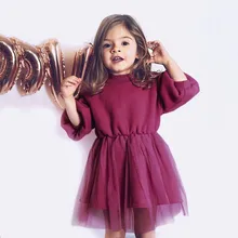 Фатиновое платье для девочек, платья с длинными рукавами однотонное платье принцессы Детские платья для маленьких девочек мягкие хлопковые наряды Vestidos De8