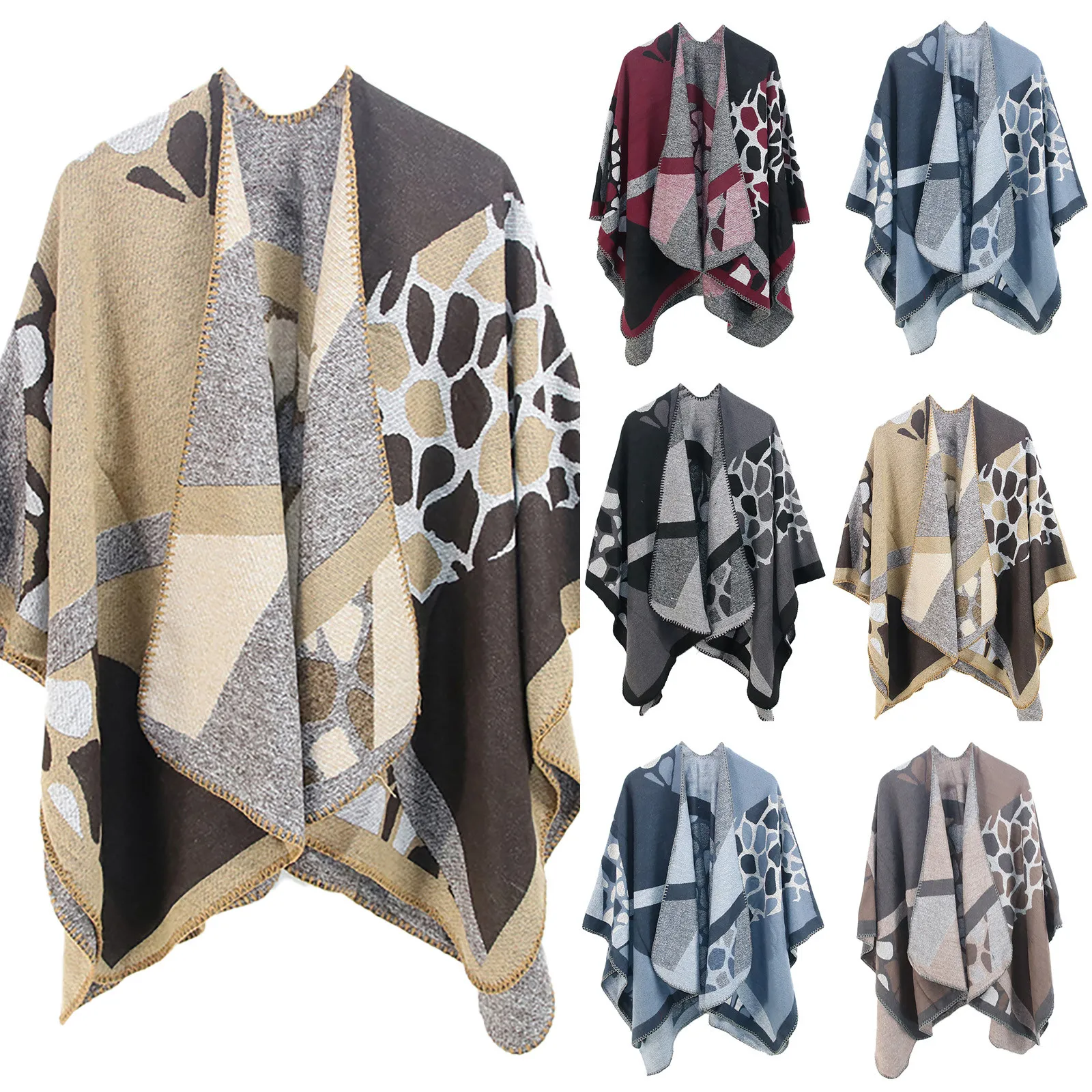 

Women Winter Warm Oversized Printing Blanket Cape Wraps Shawl Cardigans Dec 3rd