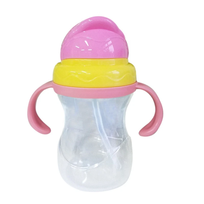 Новые детские герметичные бутылочки для кормления, Тренировочная бутылочка с трубочкой для питья, детская чашка с ручкой из силикагеля - Цвет: D